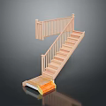 Wooden Staircase Design With Handrail Steps And Underneath Support Structure 3d model