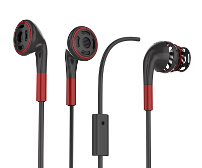 Wired In Ear Earphones With Black Red Design And Built In Microphone 3d model