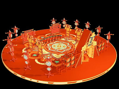 Traditional Red Themed Photo Spot With Circular Design Ornate Lanterns And Decorative Patterns 3d model