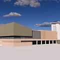 Modern Public Building Exterior With Mixed Material Facade And Tower Structure