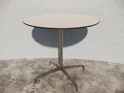 Simple Round Dining Table With Light Colored Top And Metal Cross Base Legs 3d model