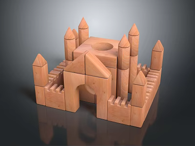 Creative Wooden Building Blocks Castle Design With Tall Towers And Thick Walls 3d model