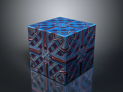 Decorative Blue Cube With Intricate Geometric Patterns For Home Use 3d model