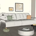 Modern White Tufted Sofa and Coffee Table Set with Colorful Pillows in Living Room
