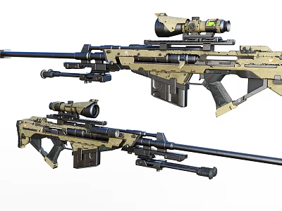 Modern Tactical Sniper Rifles With Scopes And Detailed Tan Color Accessories 3d model