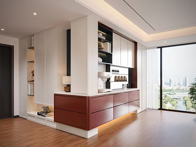 Modern Two Tone Decorative Cabinet With Open Display Shelves And Warm Built In Ambient Lighting 3d model