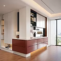 Modern Two Tone Decorative Cabinet With Open Display Shelves And Warm Built In Ambient Lighting