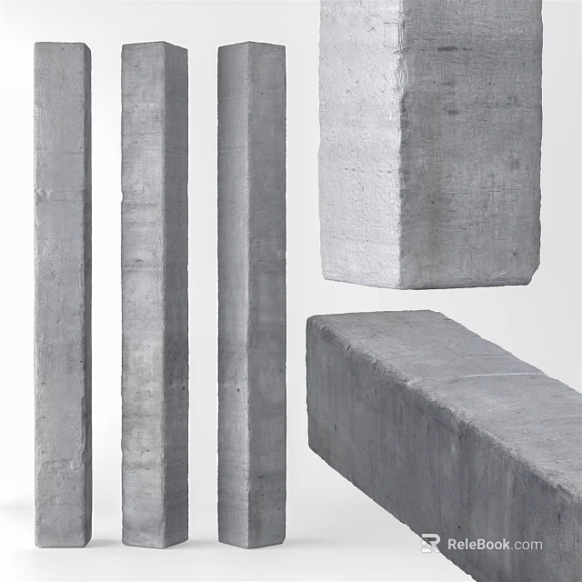 Natural Stone And Wood Architectural Design Elements With Columns Blocks And Slabs 3d model 