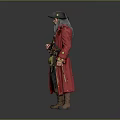 Pirate Man In Red Coat With Tricorn Hat Gray Beard And Belt Knife