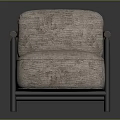 Modern Single Sofa With Beige Textured Fabric Wooden Arms And Black Metal Frame
