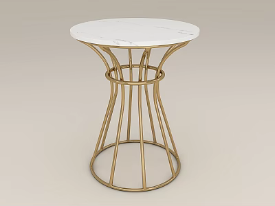 Modern Round Accent Table With White Marble Tabletop And Gold Metal Base 3d model