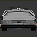 Silver DeLorean Car With Gull Wing Doors And Futuristic Roof Equipment