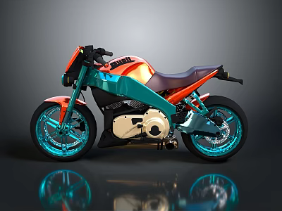 Vibrant Orange And Blue Sport Motorcycle With Glossy Body Blue Wheels And Black Seat 3d model