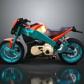 Vibrant Orange And Blue Sport Motorcycle With Glossy Body Blue Wheels And Black Seat