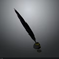Elegant Purple Feather Quill Pen With Black Inkwell On Dark Background