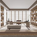 Traditional Japanese Tea Room Interior With Wooden Shelves Tatami And Sliding Doors