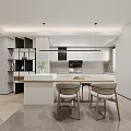 Modern Open Concept Kitchen Dining Interior Design With Island Counter And Chairs 3d model