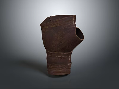 Brown Leather Gauntlet Featuring Carved Pattern And Handcrafted Strap Design 3d model