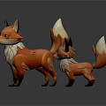 Two Cute 3D Cartoon Fox Models With Orange White Fur And Shiny Reflection