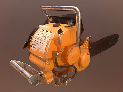 Heavy Duty Yellow Industrial Chainsaw With Metal Handle And Cutting Chain 3d model