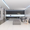 Modern Elegant Front Desk Reception Area With Sofa TV Wall And Marble Countertop