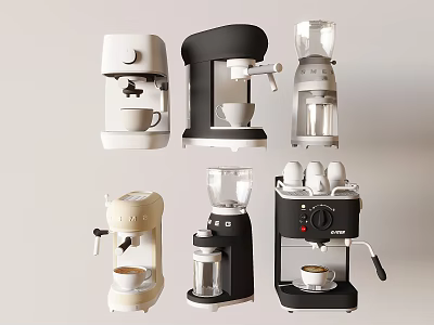 Modern Coffee Machines In Diverse Styles As Essential Daily Kitchen Appliances 3d model