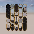 Geometric Modern Bookcase With Circular Oval Compartments Wood Marble Gold Frame Books Plants Decor