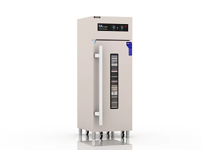 White Upright Commercial Kitchen Appliance with Glass Door Wheels and Control Panel for Kitchen Use 3d model