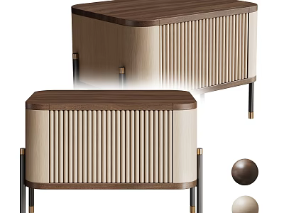 Modern Wooden Console And Side Cabinet With Vertical Slat Panels And Metal Legs 3d model