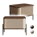 Modern Wooden Console And Side Cabinet With Vertical Slat Panels And Metal Legs
