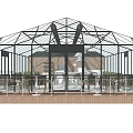 Glasshouse Structure With Transparent Glass Roof Indoor Outdoor Terrace Tables Chairs And Plants