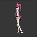 Pink Haired Game Character In Pink Hoodie Shorts White Socks And Pink Shoes