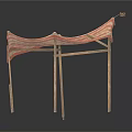 Outdoor Canopy Furniture With Striped Fabric Cover And Wooden Legs For Patio Shade Use