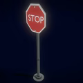 Red STOP Sign Standing With Metal Pole On Dark Blue Background