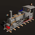 Vintage Steam Train Locomotive With Chimney And Headlamp On Tracks