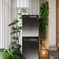 Modern Home Balcony Interior With Lush Green Plants And Wooden Storage Cabinets