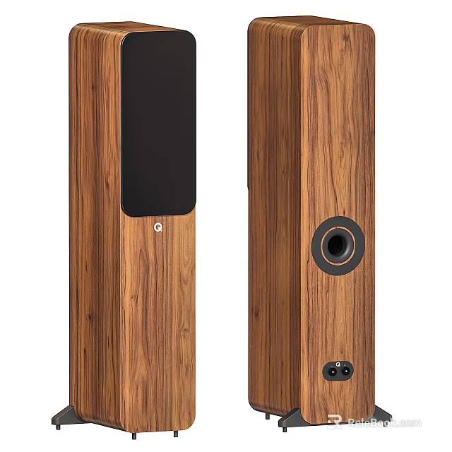 Elegant Modern Wooden Tower Speaker With Circular Port And Interface Design 3d model