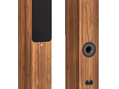 Elegant Modern Wooden Tower Speaker With Circular Port And Interface Design 3d model