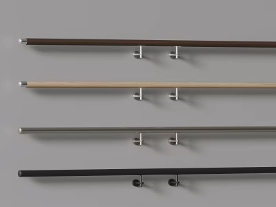 Various Colored Wall Mounted Hanging Rods With Metal Brackets On Gray Wall 3d model