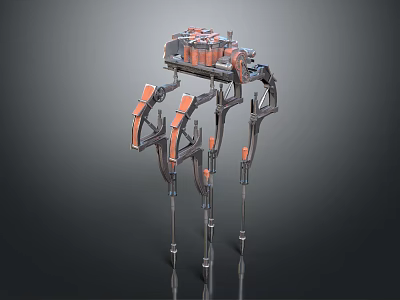 Industrial Futuristic Mechanical Structure With Metal Frame And Orange Leg Components 3d model