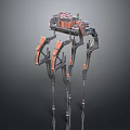 Industrial Futuristic Mechanical Structure With Metal Frame And Orange Leg Components