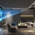Modern Home Theater With Starry Ceiling Projector Large Projection Screen Comfortable Sofa And Coffee Table 3d model