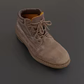 Brown Leather Work Boots With Worn Muddy Surface Thick Sole And Round Toe Laces