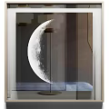 Modern Wall Decor With Geometric Wooden Frames Moon Art And Circular Mirror 3d model