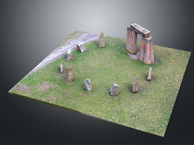 Ancient Stonehenge Model Display With Circular Stone Arrangement And Grass Base 3d model