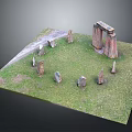 Ancient Stonehenge Model Display With Circular Stone Arrangement And Grass Base