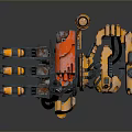 Mechanical Character With Multiple Arms Red Black Components And Gear Driven Mechanical Creature