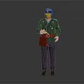 3D Game Movie Character In Dark Uniform With Brown Waist Bag And Rope