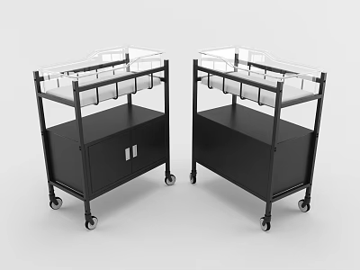Two Black Baby Care Carts With Transparent Tops Wheels And Storage Cabinets 3d model
