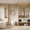 Modern Bathroom Interior Design With Freestanding Bathtub Vanity Sink Toilet And Wall-Mounted Mirror